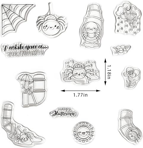Miniatura 2 de Sello transparente de arañas de Halloween para hacer tarjetas y diario, sellos de silicona con palabras de Halloween, nubes de sol, flores, sellos