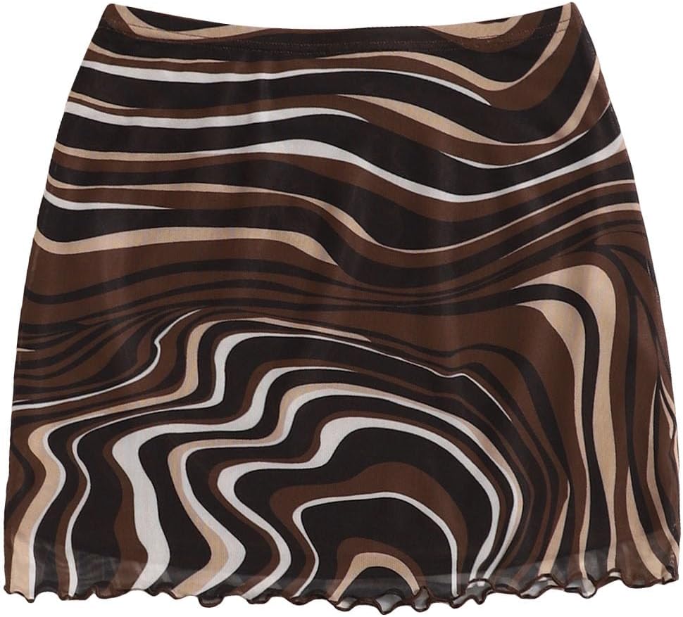 Women's Boho Mini Skirt High Waisted Mesh Marble Print Bodycon Summer Short Skirts