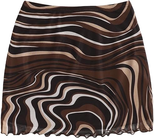 Boho Mini Skirt High Waisted Mesh Marble Print Bodycon Summer Short Skirts