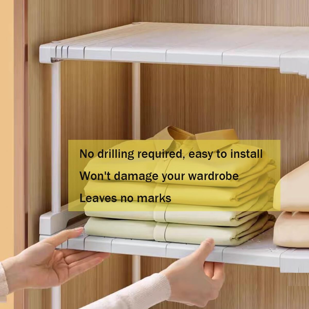 Scaffale portaoggetti espandibile e resistente, regolabile, in 2 pezzi, per armadio, cucina e bagno, dimensioni 42 x 22 x 37-48 cm, soluzione salvaspazio