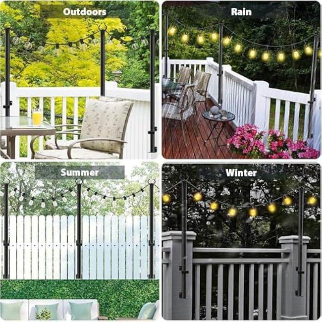 2 Pack String Light Poles,5Ft Metal Poles for Outdoor String Lights,Outdoor Light Poles with Post,Poles/Stand for Outside,Patio,Deck,Backyard,Garden Wedding,Party