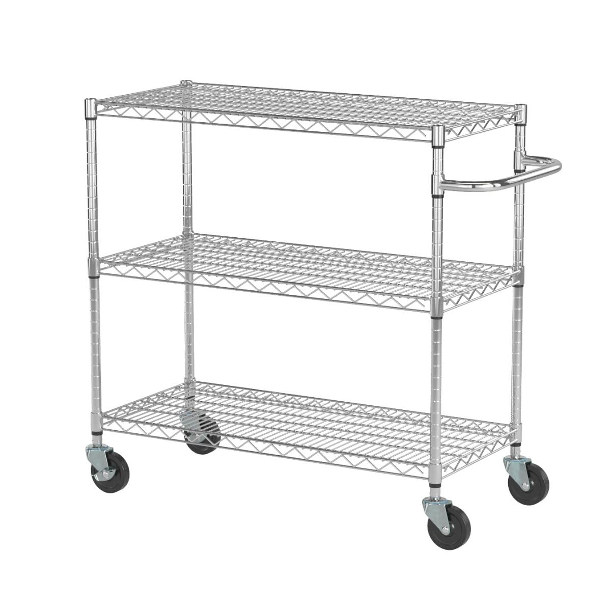 TRINITY EcoStorage Heavy Duty 3 Tier Rolling Utility Cart for Kitchen Organization, Garage Storage, Commercial and Industrial Use, NSF Certified, 800 Pound Capacity, 40” x 18” x 35.75”, Chrome Finish