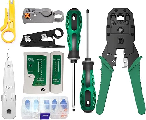 TEROW TK-2171 - Kit de herramientas de red 11 en 1 herramienta de prensado de red herramienta de punchdown 8P8C 6P6C 4P4C enchufes CAT5CAT5e RJ45