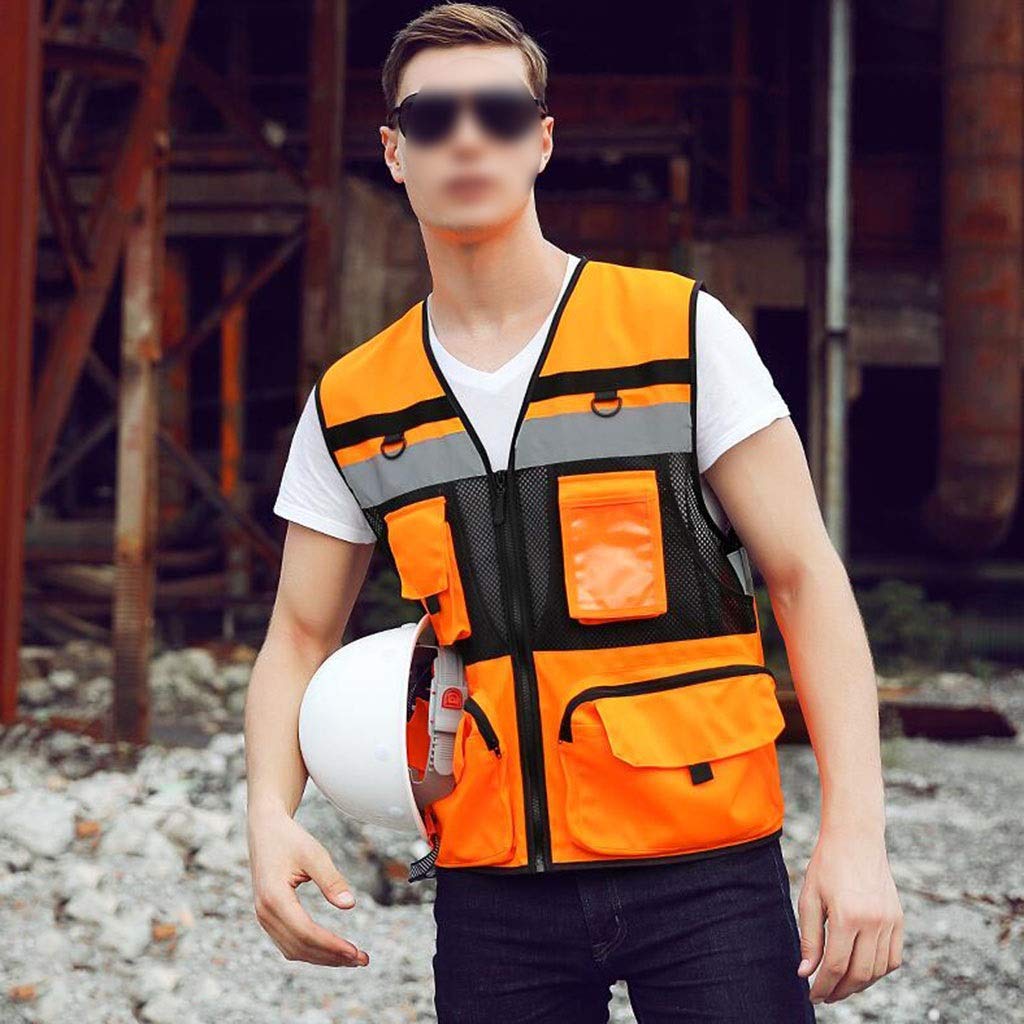 Gilet de sécurité réfléchissant avec Poches Multipoches de sécurité réfléchissante pour Gilet de sécurité pour Entrepreneur, Gilet Orange/Jaune,Orange,M