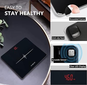 NUTRI FIT Digital Scale for Body Weight, Precision Bathroom Weighing Scale Step-On Technology High Capacity - 330 lb, LED Display with High Precision Measurements, Black