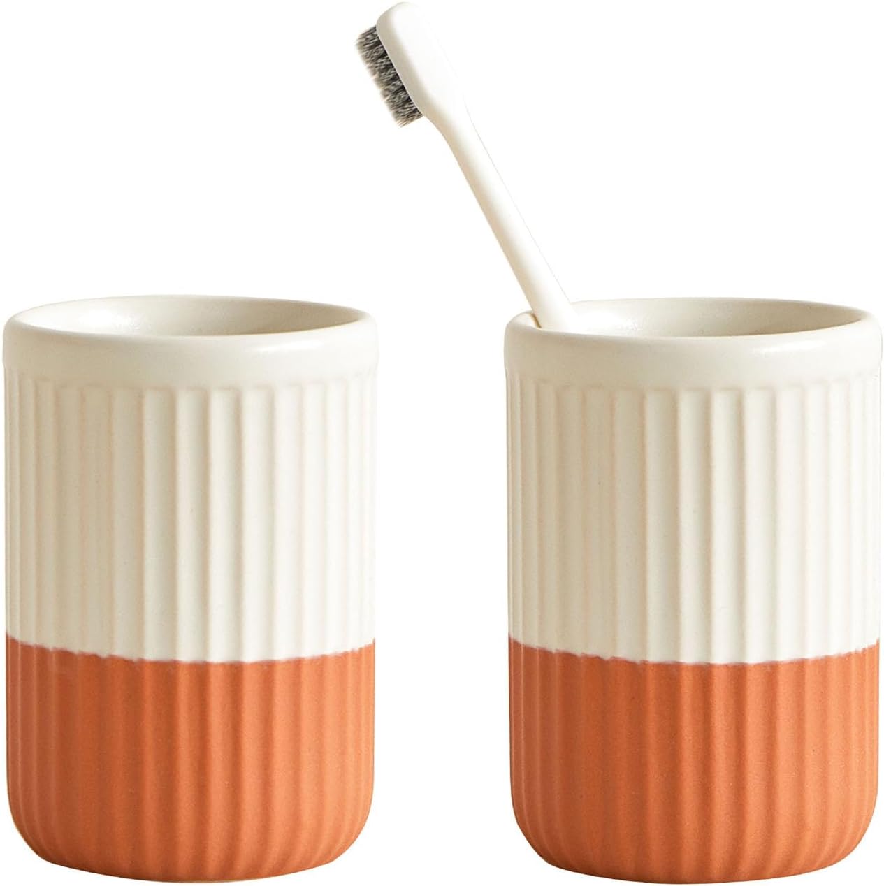 ABBI NIMO 2 Pack Terracotta Ceramic Toothbrush Holder for Bathroom