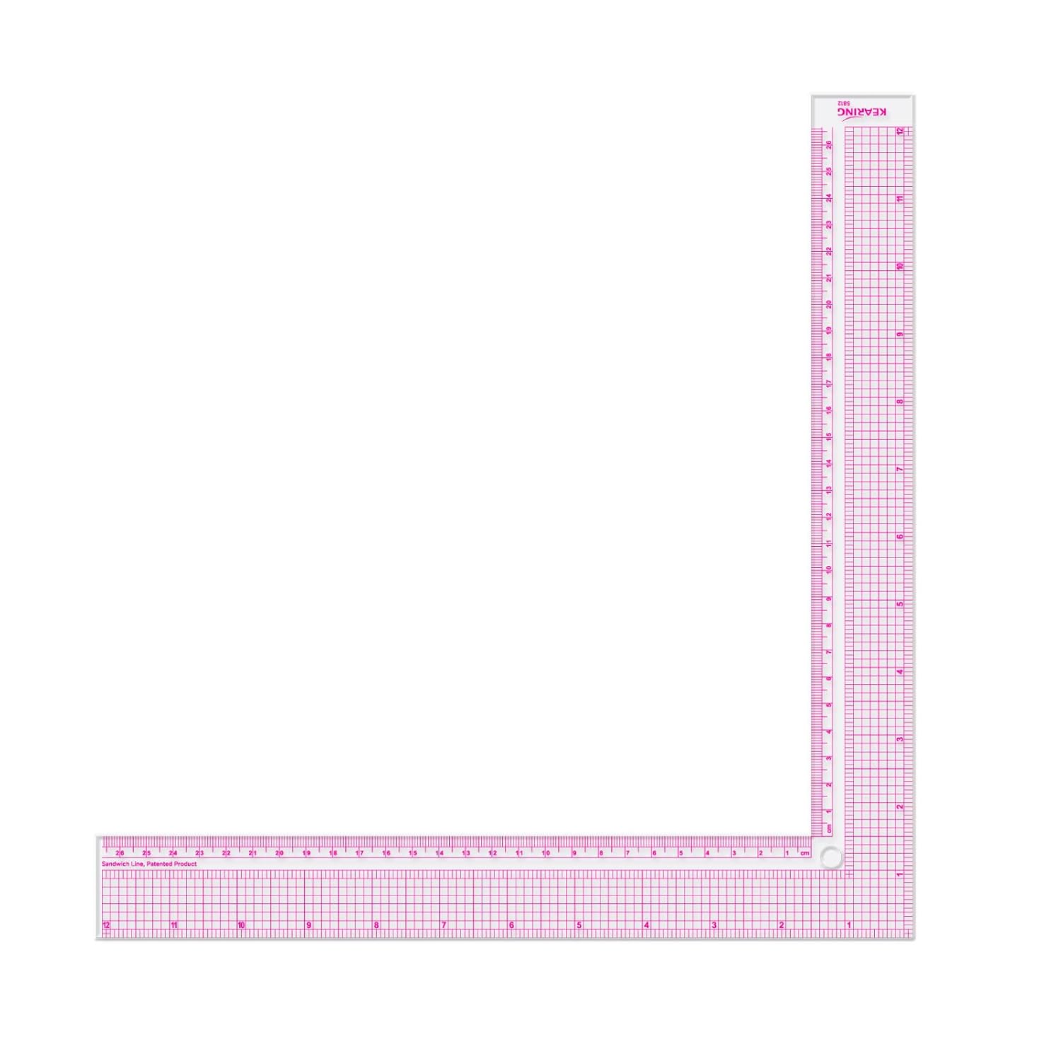 KEARING 12 Inch Plastic L-Square Ruler Clear Sewing Ruler for Pattern Making, Fabric Sewing Measuring Supplies