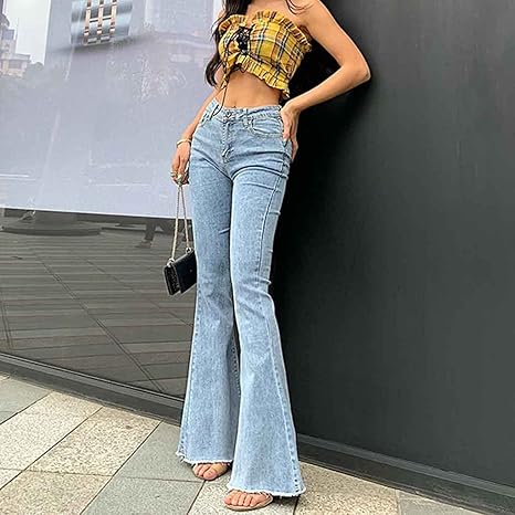 Amazon.com: YCZDG Flare Jeans Pantalones Mujer Vintage Denim Señoras Jeans  Mujer Cintura Alta Moda Pantalones de Bolsillo Estiramiento Tallas Grandes  Pantalones Vaqueros de pierna ancha (Color: A, Tamaño: L Código) : Ropa,