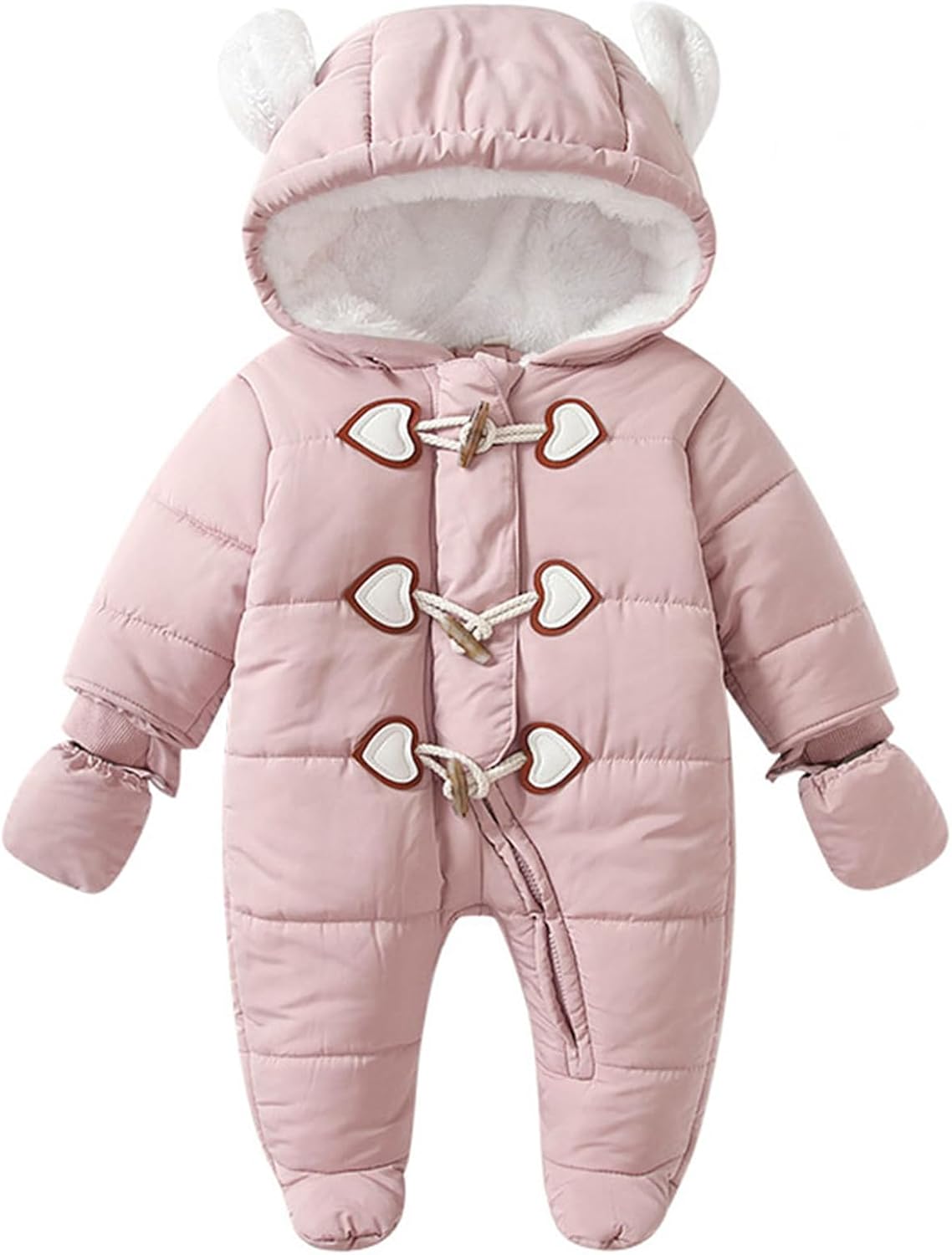 Baby Winter Snowsuit Warm Hooded Coat Onesie Romper Jumpsuit with Footed Gloves for Boys Girls 3-24 Months