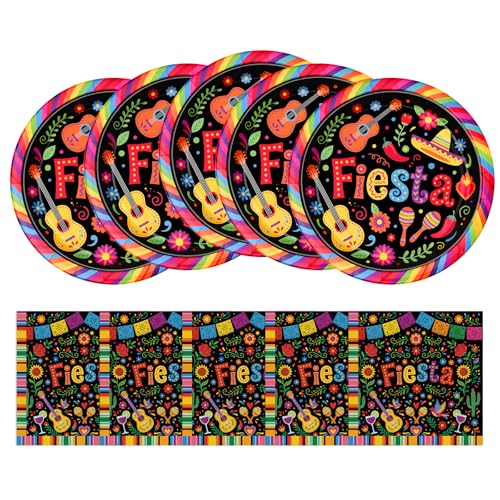 Cinco de Mayo Decorations 9 Inch Mexican Fiesta Paper Plates 20 Count and Napkins Set 20 Count Disposable Plates and Napkins Party Supplies for Taco Party 5 De Mayo Celebration