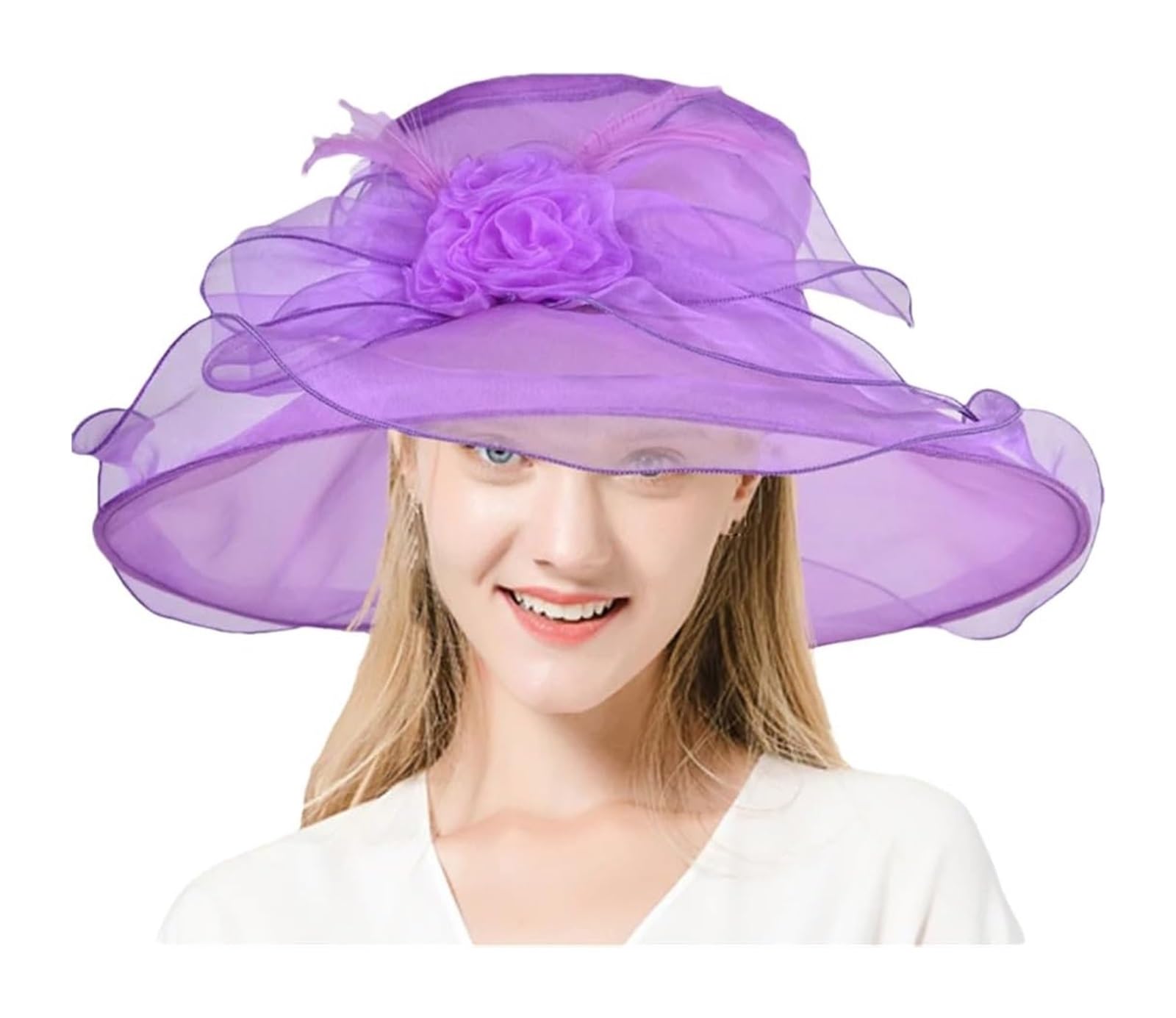 Sombreros de sol para mujer, Sombrero for el sol de iglesia ala ancha organza for mujer Transparente Floral Multicolor