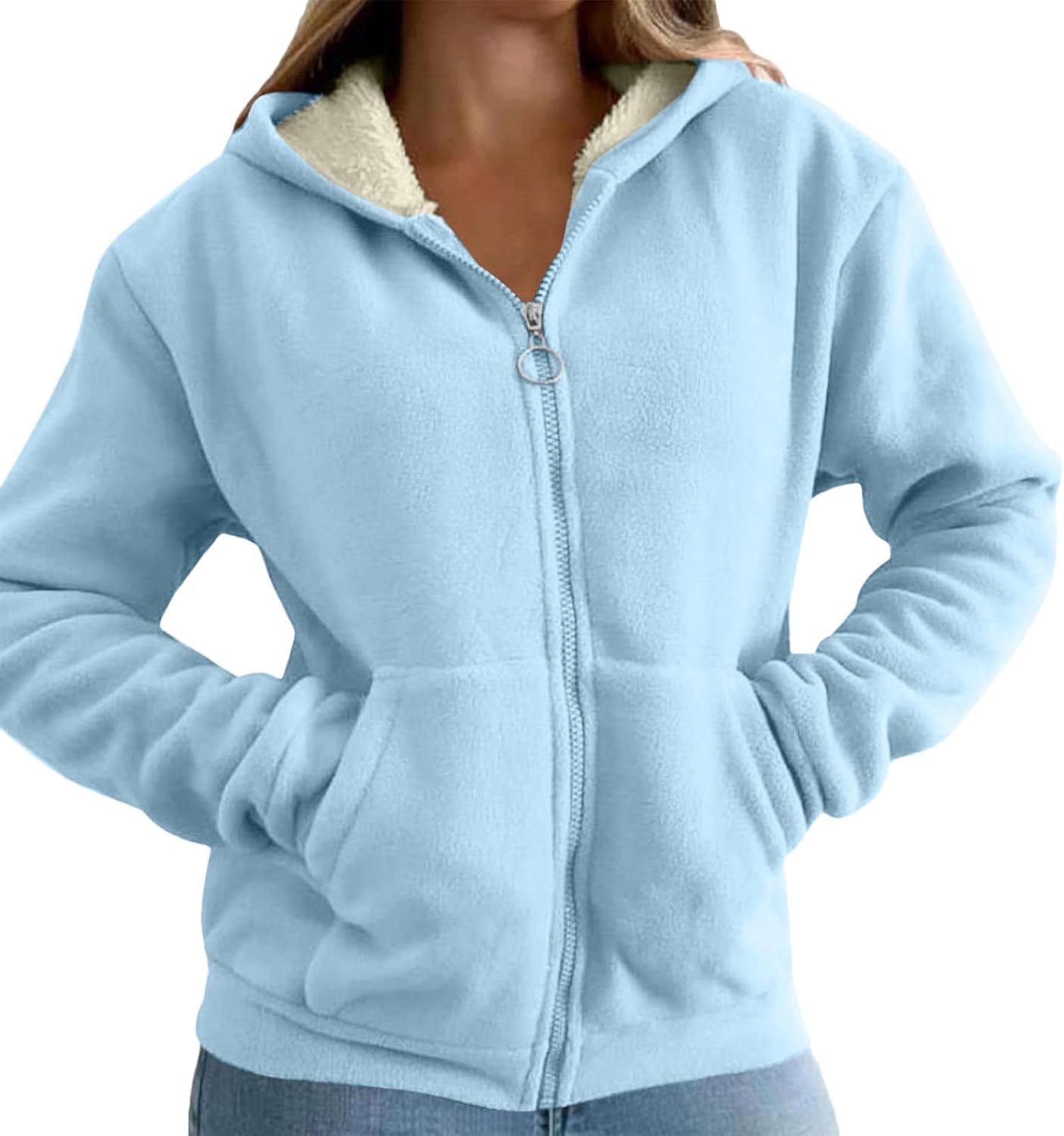 amropi Women's Casual Full Zip Up Sherpa Lined Hoodie Sweatshirt Jacket Coat