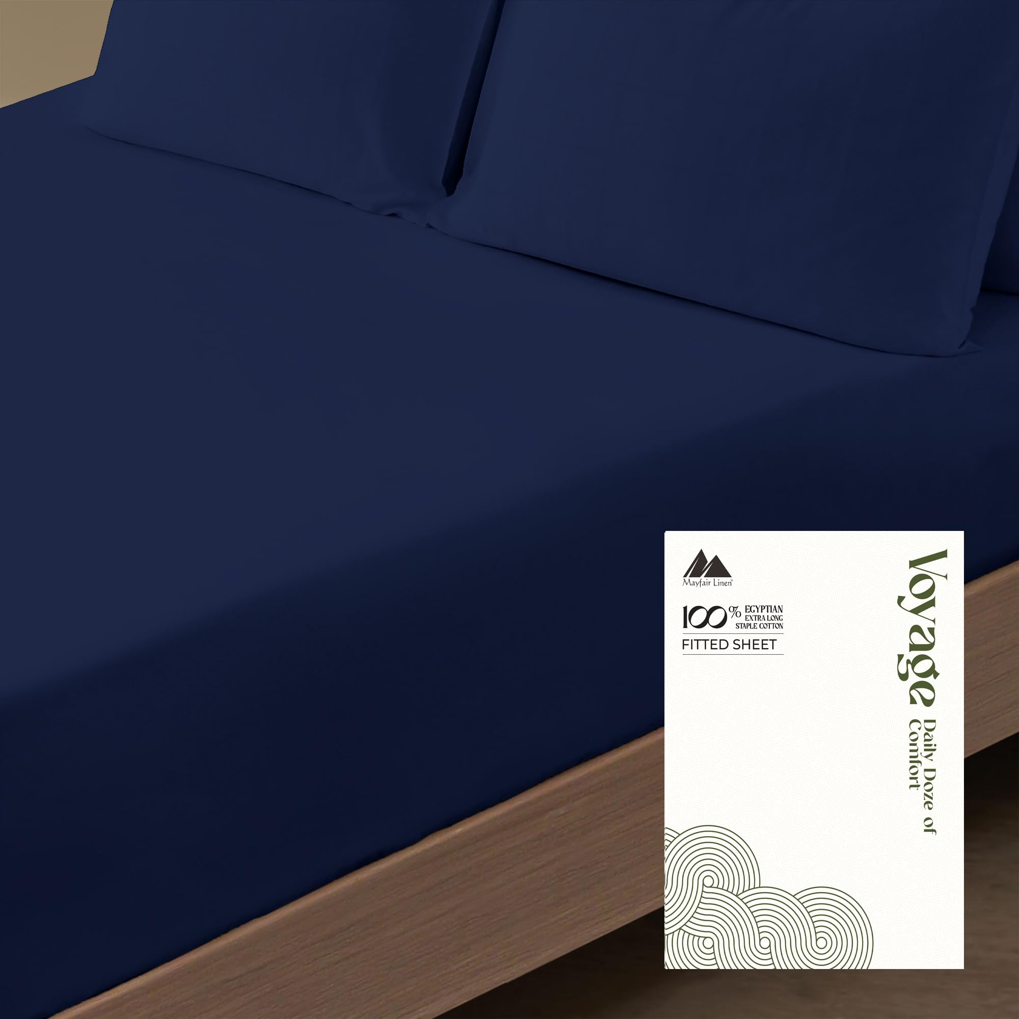 Mayfair Linen 100% Egyptian Cotton Queen Fitted Sheet Only - Luxury 600 Series Voyage Collection 16" Deep Pocket Cotton Fitted Sheet Queen (Navy Blue), Soft, Cooling Sateen Weave Hotel Bottom Sheets — image 1