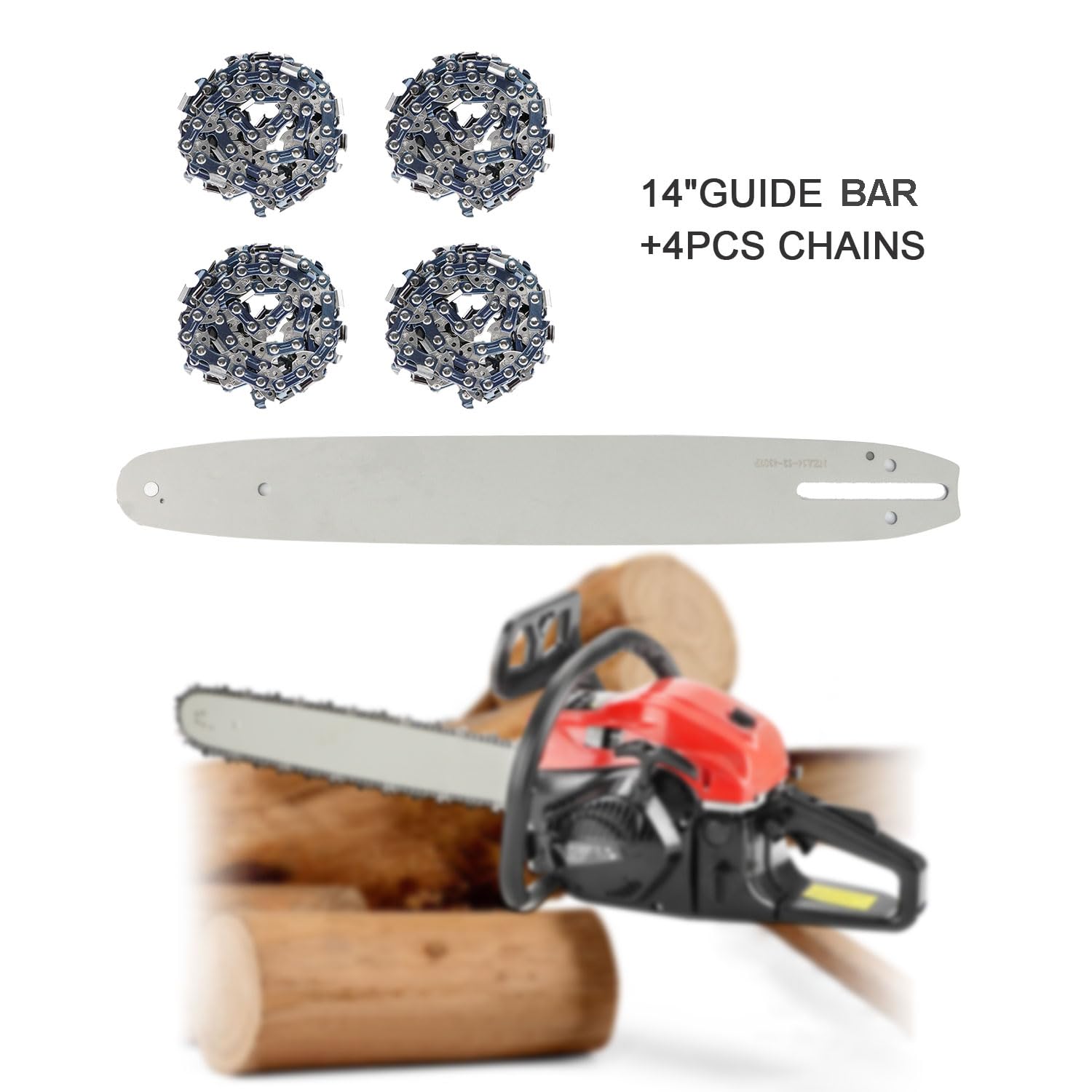 4 Stück Sägekette + Schwert 35cm(14") 3/8"LP 52 Treibglieder 1.1mm Profi Kette Passend für Diverse Motorsäge Kettensäge, Kompatibel mit Oregon, Bosch, Dolmar, Homelite, Echo, Makita usw.