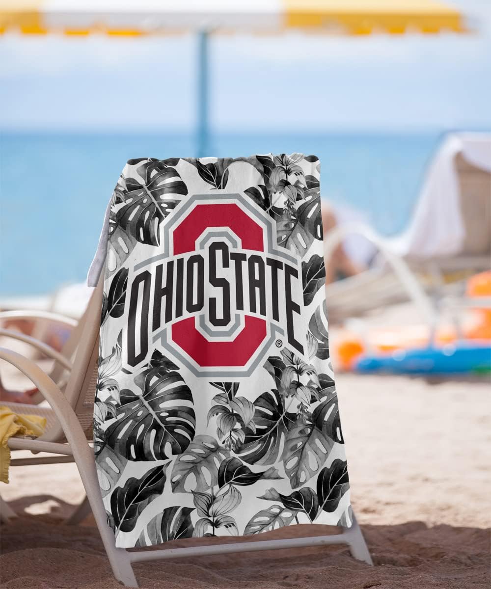 LOGOVISION The Ohio State University Beach Towel, 30"x60" Tropical Monstera Leaf Pattern Beach Towel
