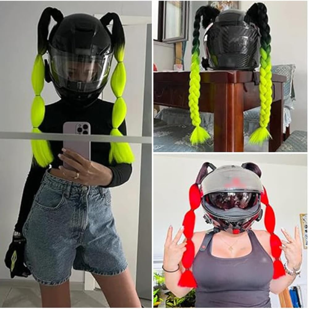 2 pezzi per casco da moto con tettuccia, accessori per casco, coda di cavallo intrecciata, per moto e bicicletta
