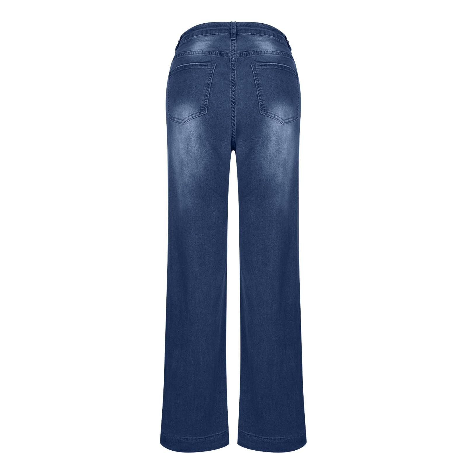 Damen-Jeans mit weitem Bein, lässige, hochtaillierte, Dehnbare, gerade geschnittene Jeans mit Tasche
