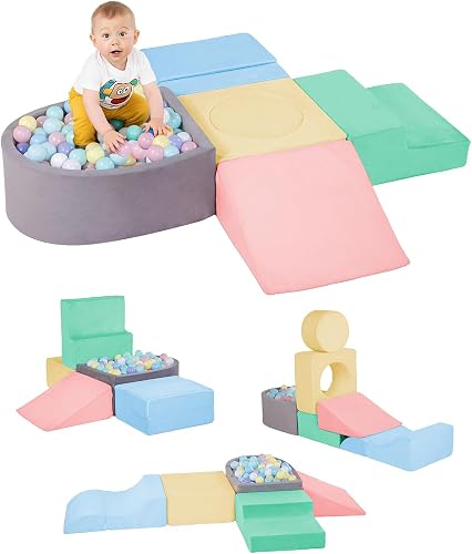 DTRK Climbing Toys for Toddlers 1-3, 6-Piece Foam Climbing Blocks for Toddlers, Baby Playtime Corner Climber Indoor Foam Soft Play Set for Climbing Crawling and Sliding (Multicolor（No Ball)