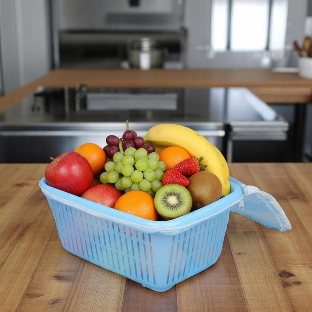 Go Hooked Multipurpose Plastic Storage/Gift Basket With Net Cover | Stylish Basket With Zip Net Cover Pack Of 1 (Blue).