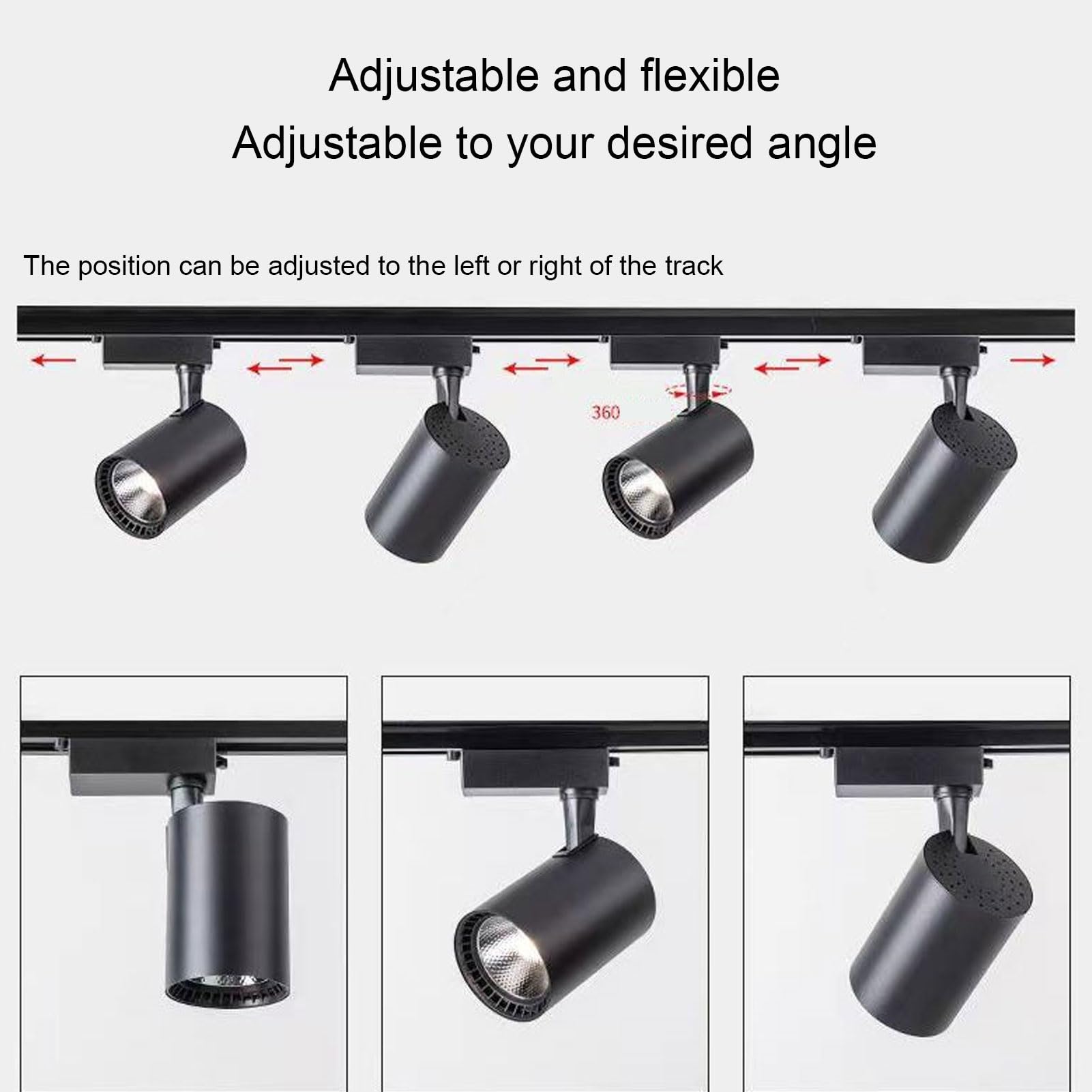 Kit d'éclairage sur rail Coque noire 85 V-265 V LED large tension 30 W 4 lumières 6000 K Angle blanc réglable Spot sur rail COB pour salle d'exposition