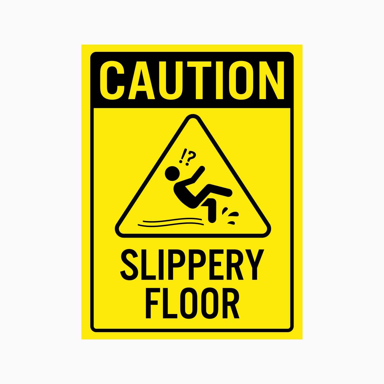 CAUTION SLIPPERY FLOOR Sign, 12x8 Metal Tin Sign, slip warning for smooth floor surfaces.