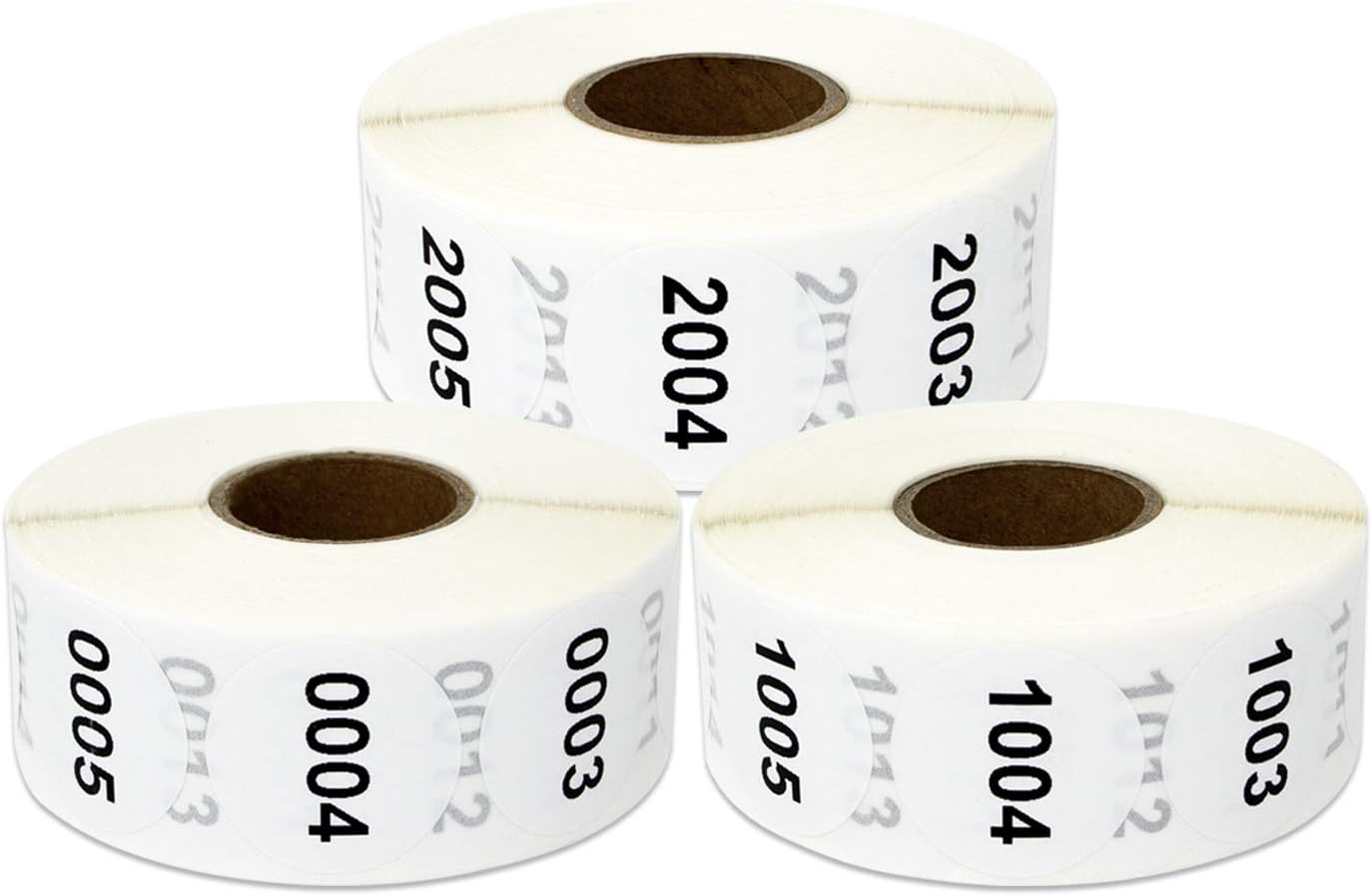 Consecutive Numbers (0001-3000) Bundle - 1" Small Round Number Labels Inventory Prenumbered Durable Vinyl Laminated Sequential Waterproof Numbered Stickers - 3 Rolls, 3000 Labels