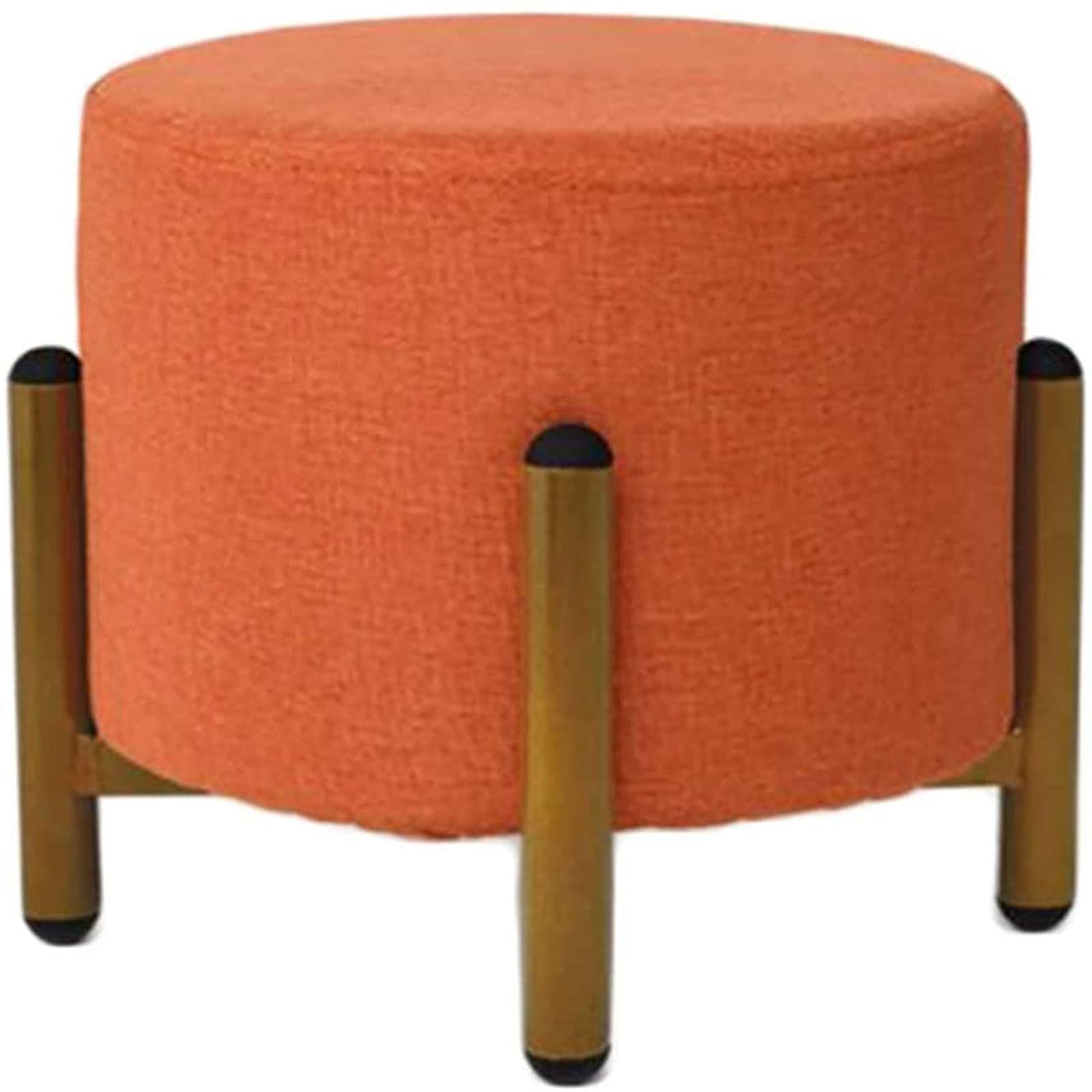 Repose-pieds rond orange 29x26cm en tissu et fer forgé pour salon