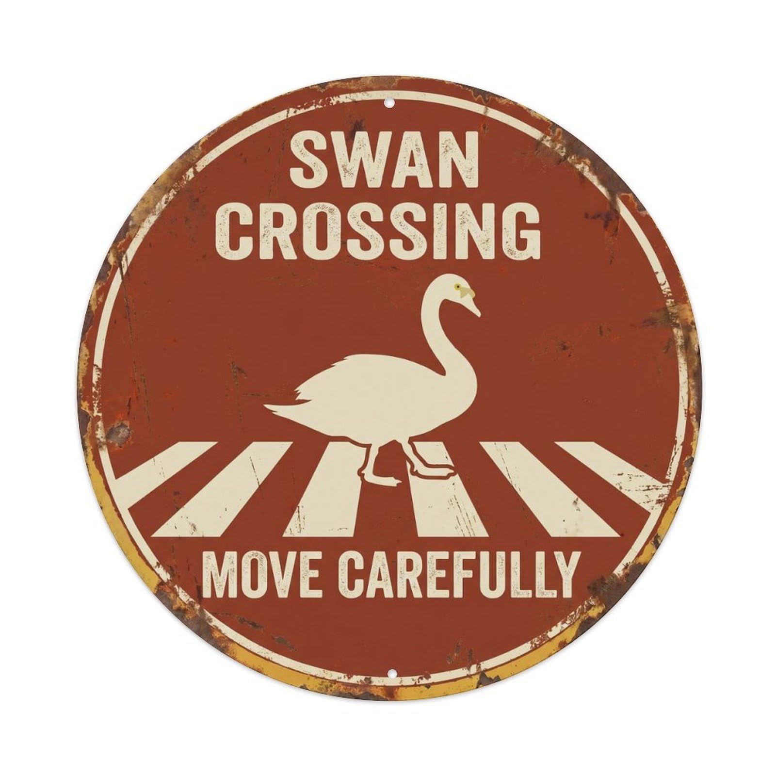 Cwbufd Vintage Style Swan Crossing Move Carefully Heritage Vintage Metal Tin Sign Plaque Wall Decor For Cafe, Club Bar, Office, Garden Metal Poster 8X8inch