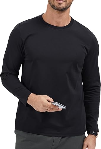 ZVX Men's Solid Color Long Sleeved T-Shirt Casual Top for Spring and Autumn Dail