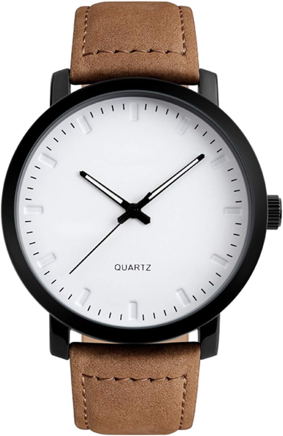 Mens Brown Leather Band Wrist Watch, Minimalist Analog Quartz Watch Classic Fashion Dress Watches for Men