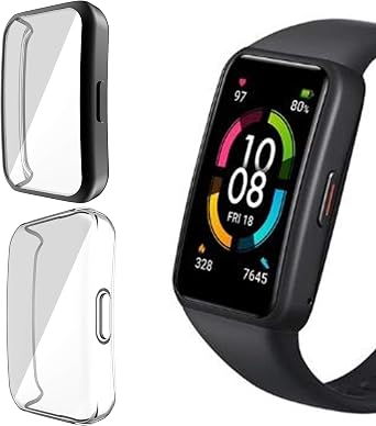 Compatible for Honor Band 6 Case, Youkei All-Around Protective TPU Bumper Cover Screen Protector Case Cover Compatible for Honor Band 6 Smart Wristband 2 Pack-Black+Clear