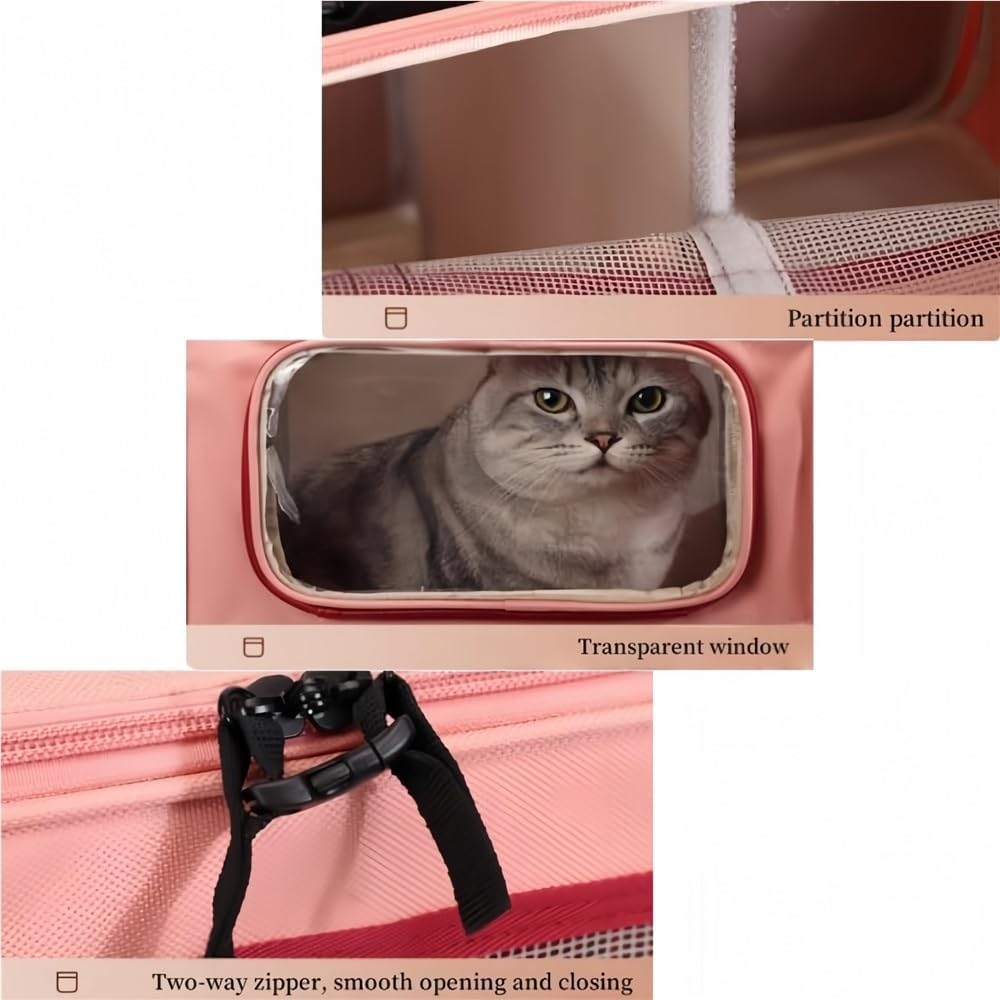 Rolling Pet Carrier with Wheels, Soft-Sided Cat Travel Bag for Two Cats, Pet Stroller with Removable Divider, Pull Handle & Shoulder Strap(Yellow)