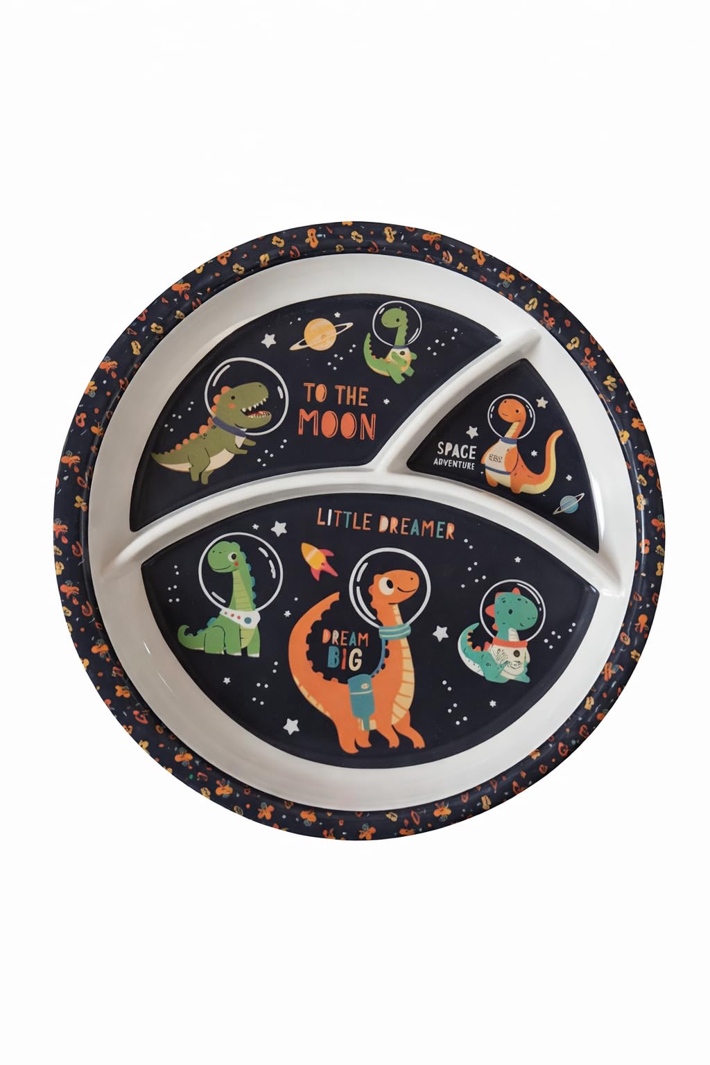 Melamine Dinner Plate 3 Compartments Rectangular | Non-Breakable Meal Plate with 3 Sections | Partitioned Melamine 24×21 cm (Black Round Plate)-image-7