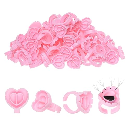 300 anillos de extensión de pestañas en forma de corazón, taza de pegamento para pestañas de volumen, anillos de extensión de pestañas