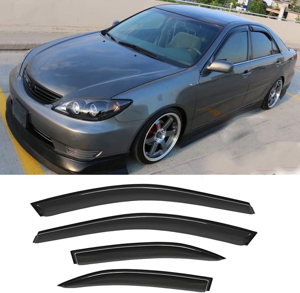 Original 4pcs Side Window Deflectors, Outside Mount Tape-On Rain Guards Set, Easy to Install Side Window Visors Compatible with 2002-2006 Toyota Camry All Models 94236