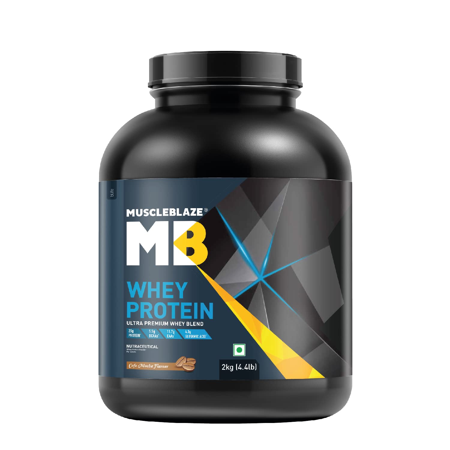 MuscleBlaze 100% Whey Protein, Ultra Premium Blend with Whey Protein Concentrate & Whey Protein Isolate, 25 g Protein per Scoop (Cafe Mocha, 2 kg / 4.4 lb)