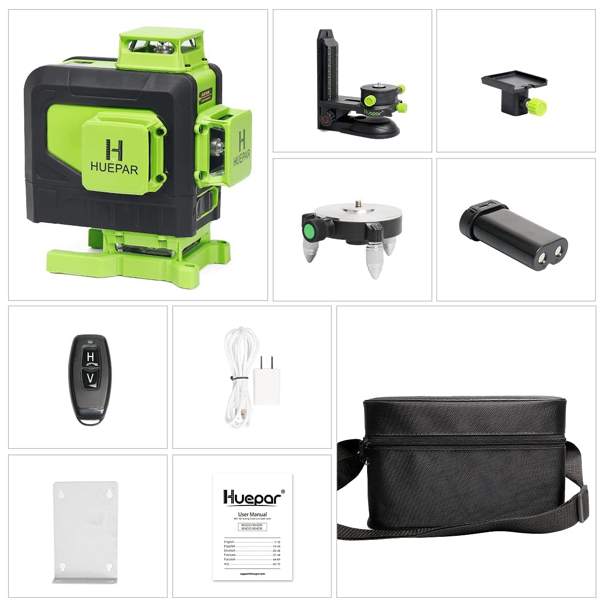 Niveau laser vert, niveau à bulle laser rotatif, 4x360 °, niveau laser
