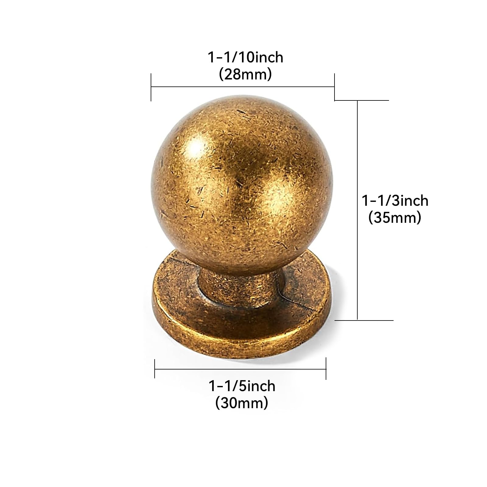KHTUMEWARE-170057 Round Knob, Antique English Brass, 1-1/10 in (28 mm), 10-Pack in Antique English Brass — KHTUMEWARE