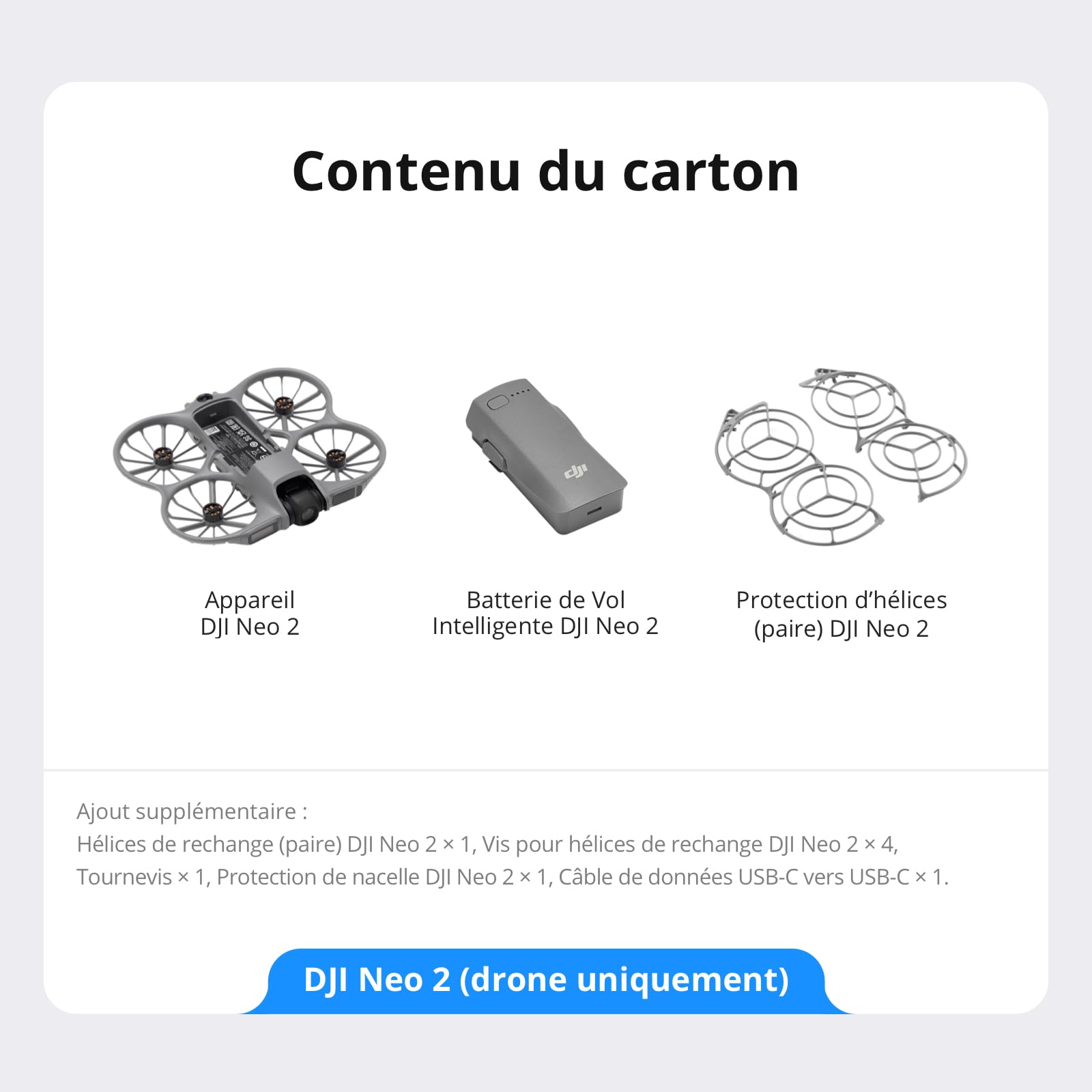 DJI Neo 2 (drone seul), léger, décollage & atterrissage du creux de la main, contrôle gestuel, ActiveTrack, détection obstacles omnidirectionnelle, drone 4K pour débutants