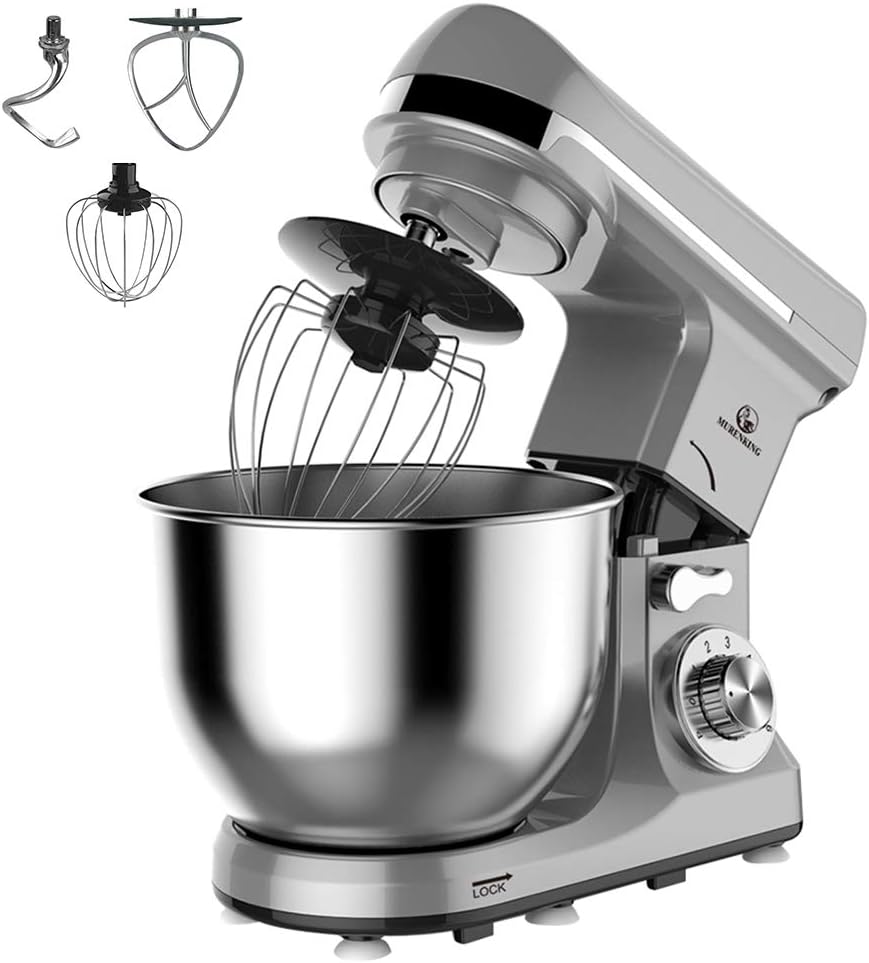 MK37C Food Mixer 1000W 5L Bowl 6-Speed Tilt-Head Electric Kitchen stand Machine, 4 accessories (Grey)