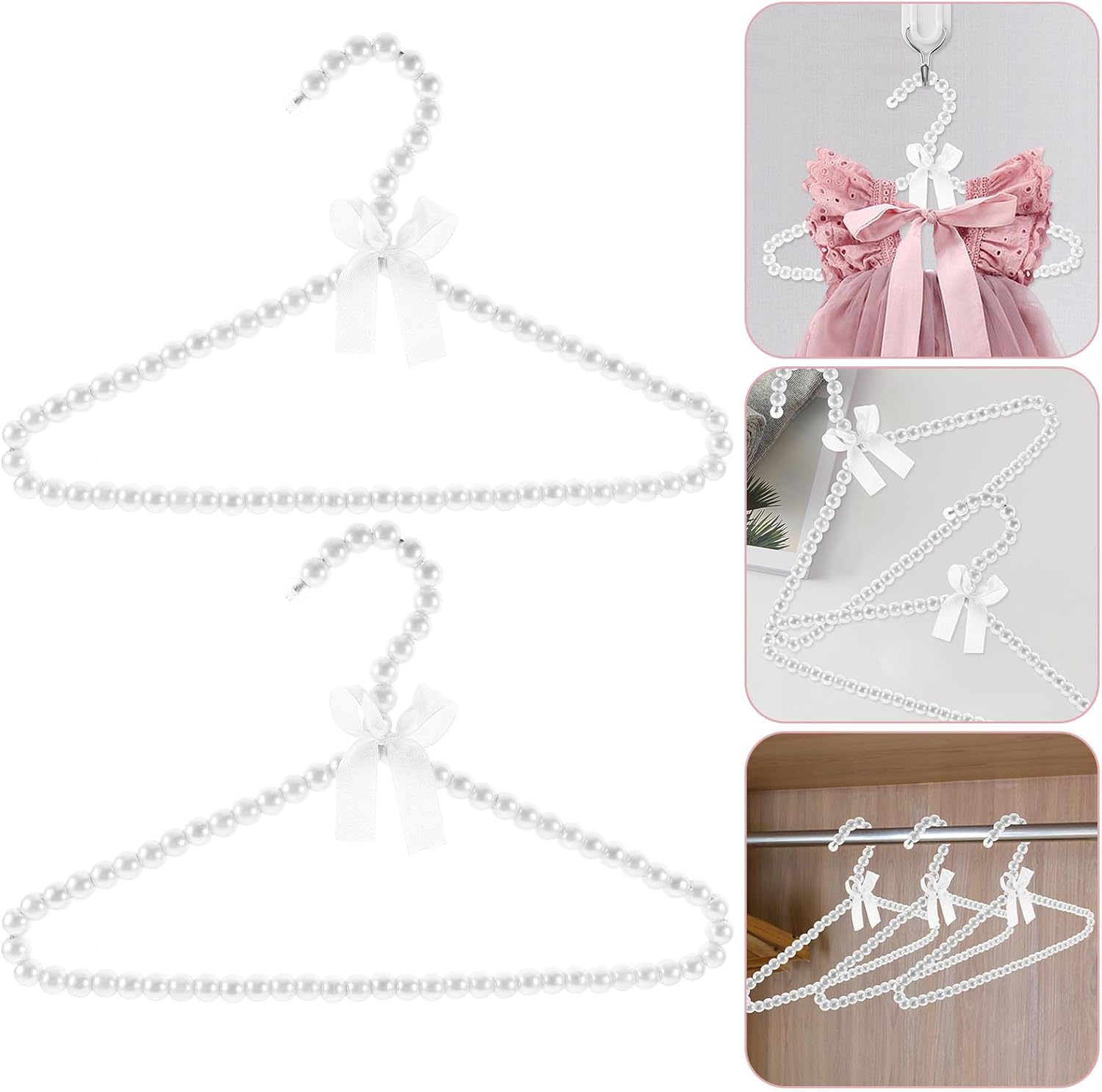 2pcs Pearl Beaded Baby Coat Hangers White ABS Small Size