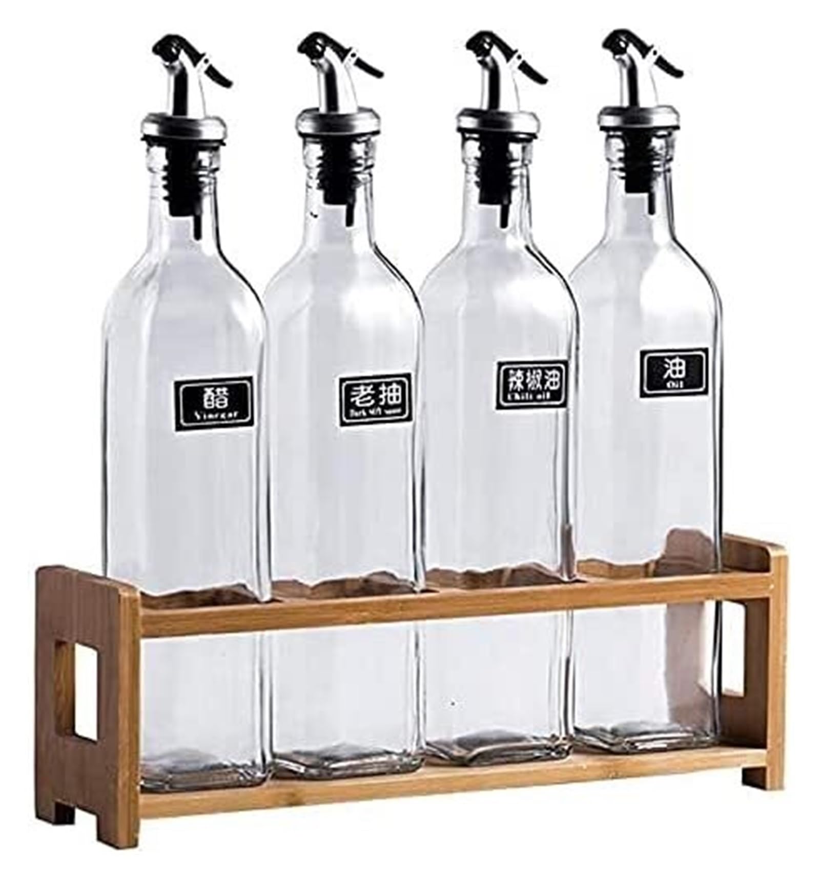Set Olio e aceto Dispenser for Olio e aceto, Set di Bottiglie for aceto e Olio da 500 ml con Supporto in Legno, ampolla for Salsa in Bottiglia for Olio in Vetro Oliera