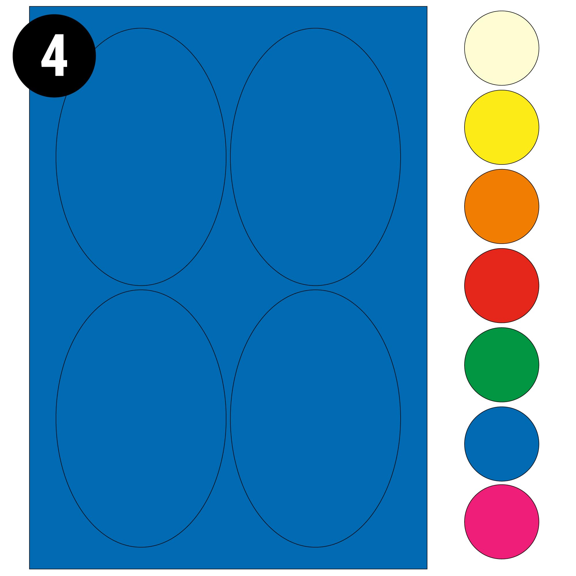 L&B Colour Range - Oval Labels – 3 Sizes & 7 Vibrant Colors – A4 Sheet – Compatible with Laser & Inkjet Printers (Blue, 4 Labels Per Sheet - 250 Sheets)