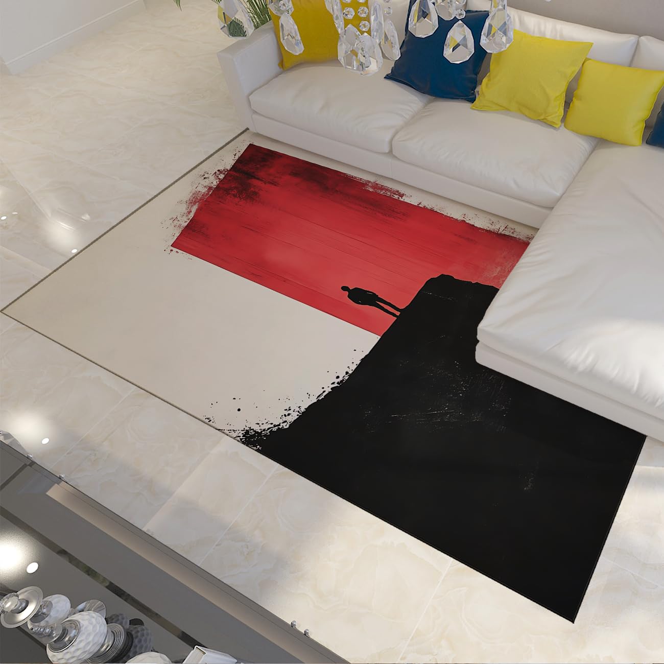 140 x 180 cm Dywan męski z krawędzią klifu czerwony czarny biały zmywalny