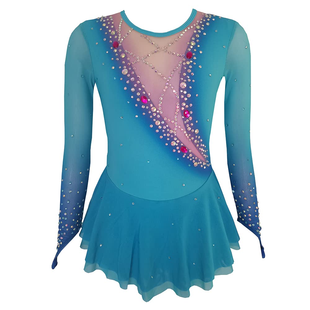 Figure Skating Skirt Blue Powder Graded Mesh Skirt Girl Competition Performance