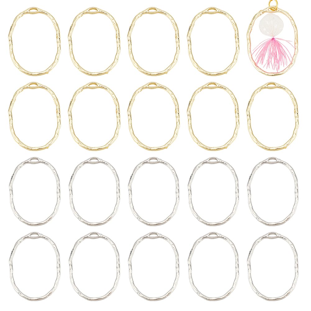 UNICRAFTALE 40Pcs 2 Colors Alloy Oval Open Back Bezel Pendants Ring Frame Pendants Epoxy Resin Pressed Flower Jewelry Blank Charms for DIY UV Resin Pressed Flower Crafts Jewelry Making
