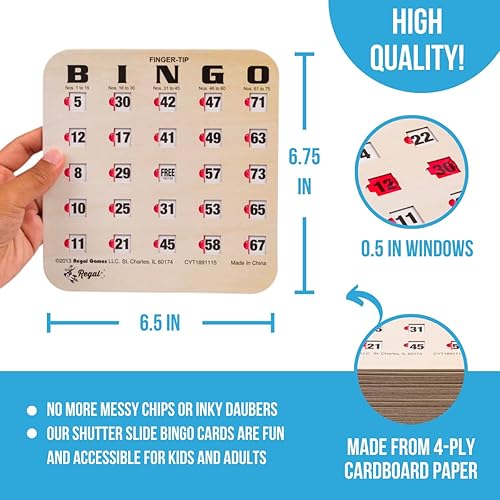 Miniatura 4 de Regal Games - Juego de tarjetas de bingo estándar con punta de dedo con tablero maestro y tarjetas de llamadas grano de madera marrón - 25 tarjetas