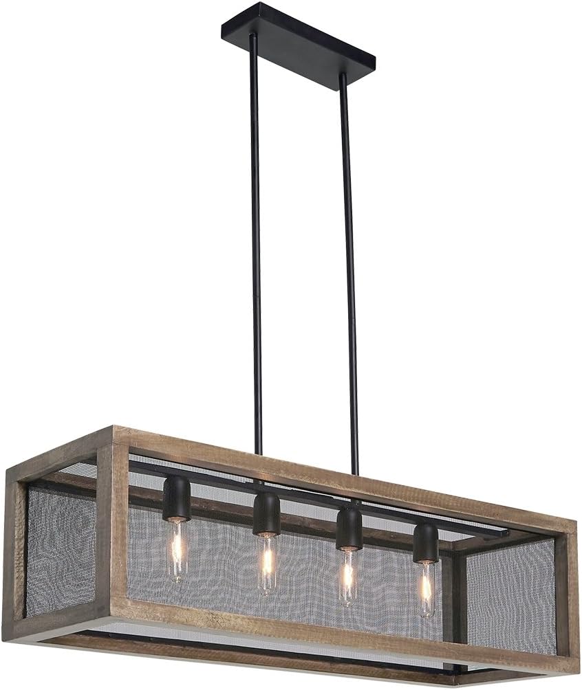 Signature Design by Ashley Jodene Rustic Rectangular 52.75" Wood and Metal Pendant Light, Black & Brown