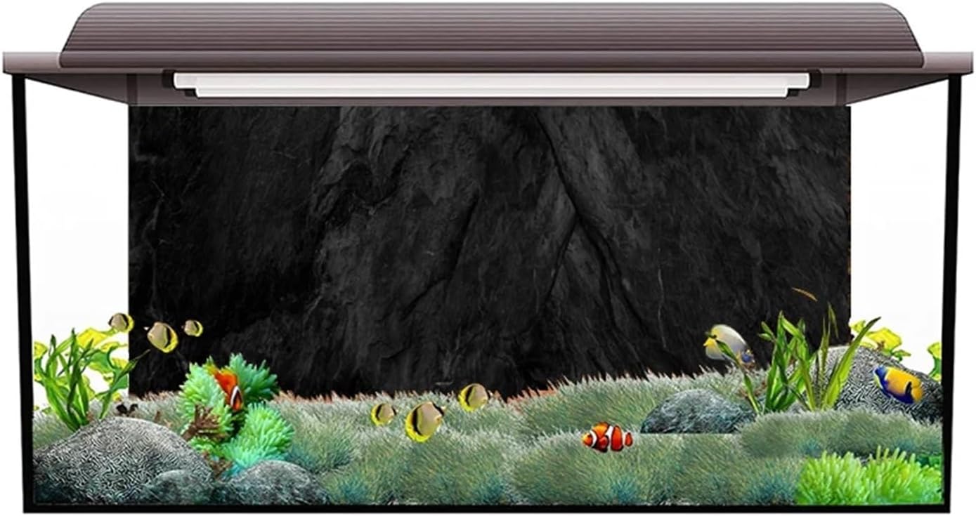 Fish Tank Background Black Rock Aquarium Vinyl Background Poster Stone Self Adhesive Fish Tank Wallpaper(50x100cm)