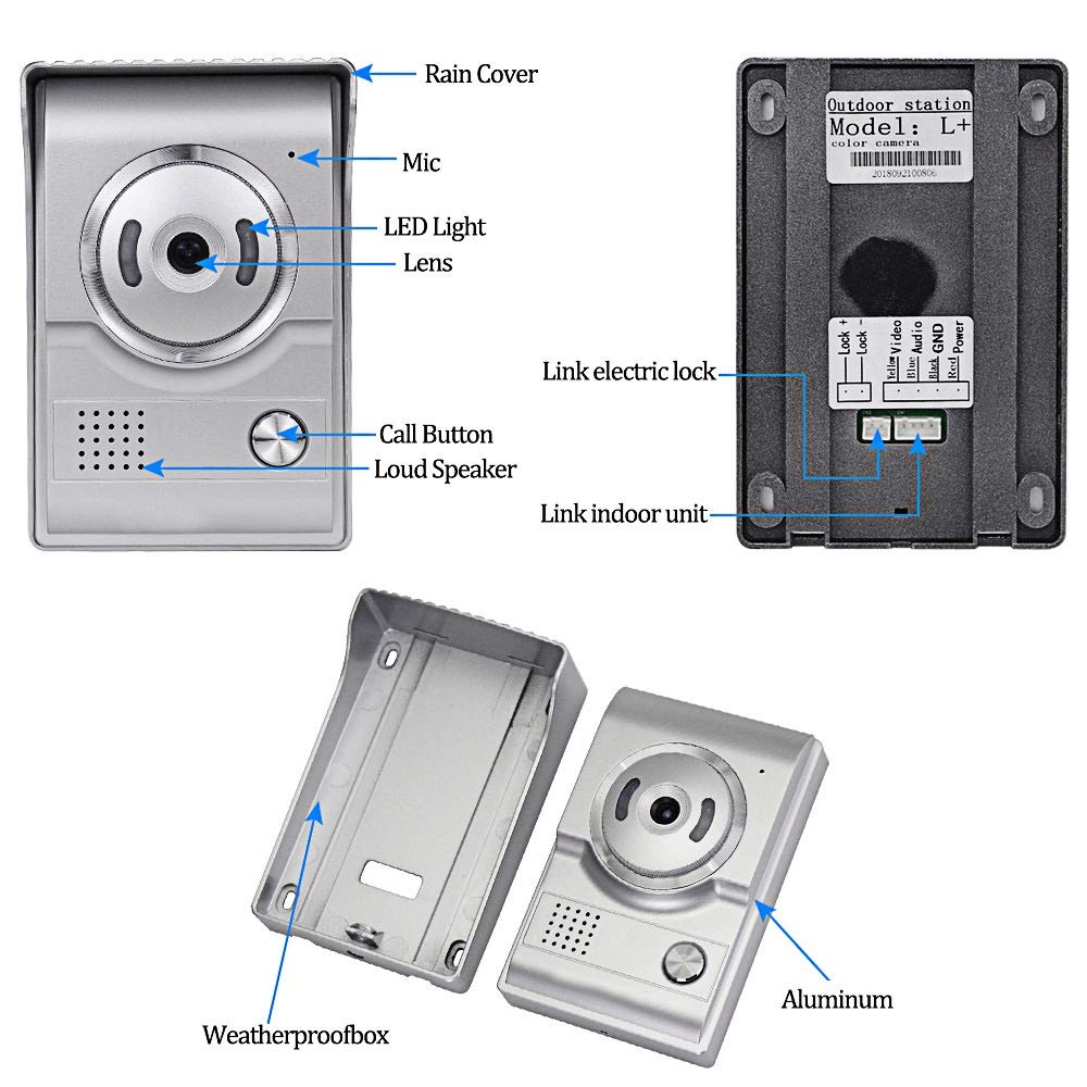 KDL Video Intercom Système d'interphone vidéo Intelligent Téléphone de Porte vidéo Sonnette 7 Pouces, Caméra IR extérieure étanche avec Moniteur pour la Maison (1 Moniteur)